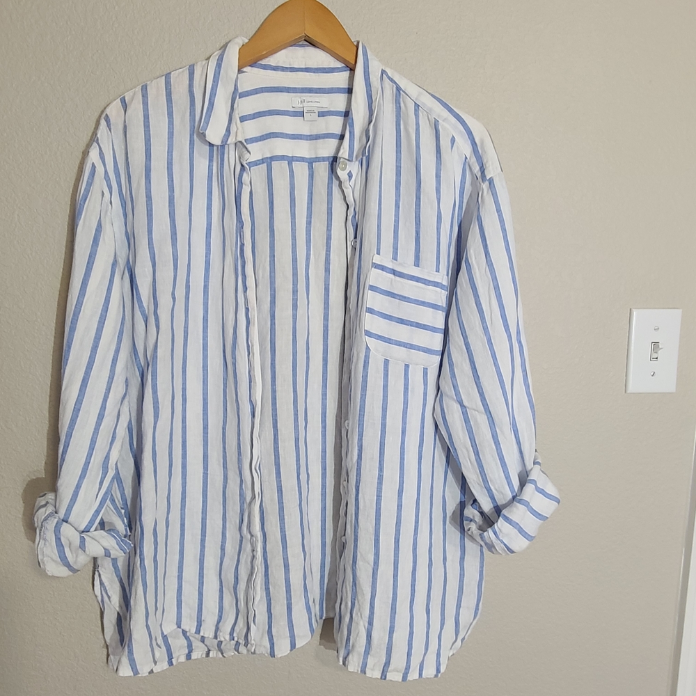 J. Jill Casual Blue and White Striped Shirt - Picture 3 of 6